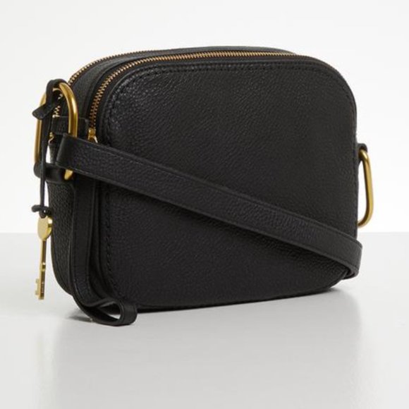 Fossil Handbags - Fossil Black Minimal Leather Crossbody Elle Purse